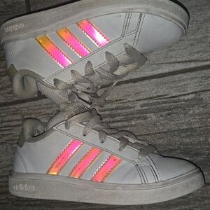 adidas Kids White Sneakers with Iridescent Stripes